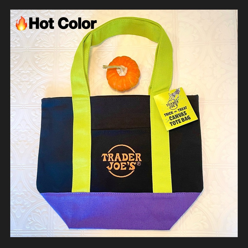 TRADER JOE’S MULTICOLORED MINI TOTE 2025 LIMITED CANVAS HALLOWEEN, REUSABLE